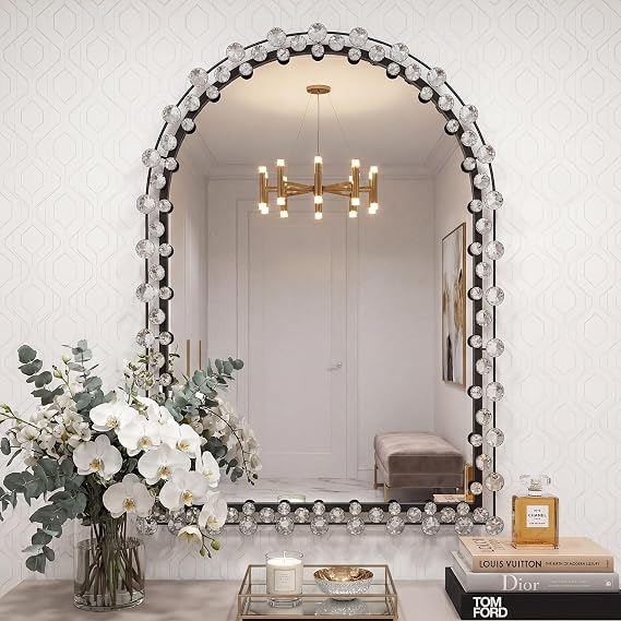Large Jeweled Mirror for Wall Decor, Luxury Sparkling Diamond Mirror Beveled Modern Wall Decoration for Bathroom, Living Room, Hallway, Entryway 28"x20"