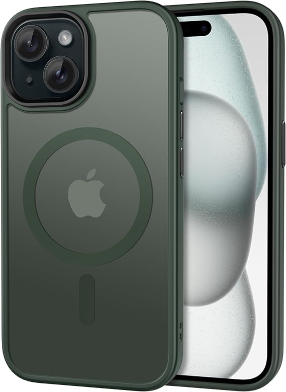 CACOE Magnetic Case for iPhone 15 6.1 inch, Dark Green | Compatible with MagSafe, Magnetic Car Phone Mount, Not Yellowing, Anti-Scratch