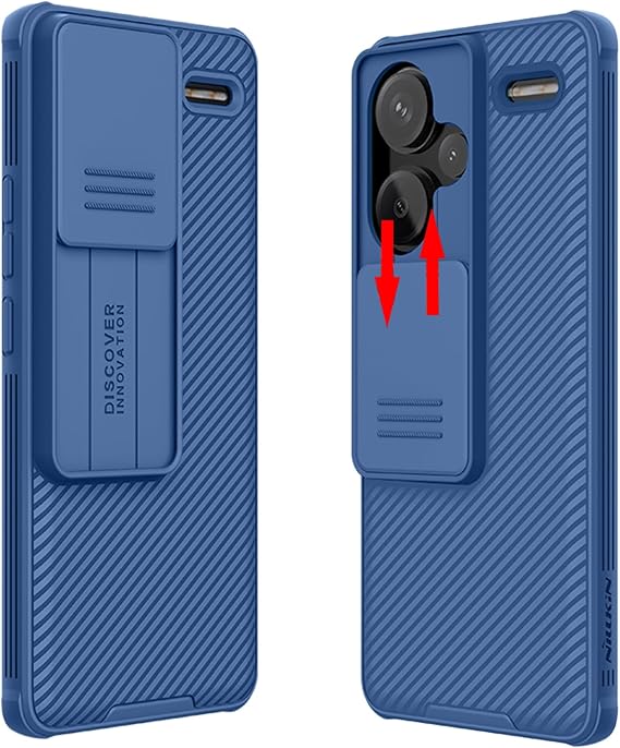 Compatible with Xiaomi Redmi Note 13 Pro Plus Case, Slide Cover Camera Lens Privacy Protection Hard PC Back Soft TPU Bumper (Blue)