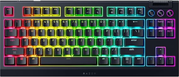 Razer BlackWidow V4 Tenkeyless HyperSpeed (Turuncu Dokunsal Anahtarlar) - Kablosuz Çalışırken Değiştirilebilir Oyun Klavyesi - Bluetooth ve HyperSpeed 1000Hz - Snap Tap - QWERTY US/ABD | Siyah