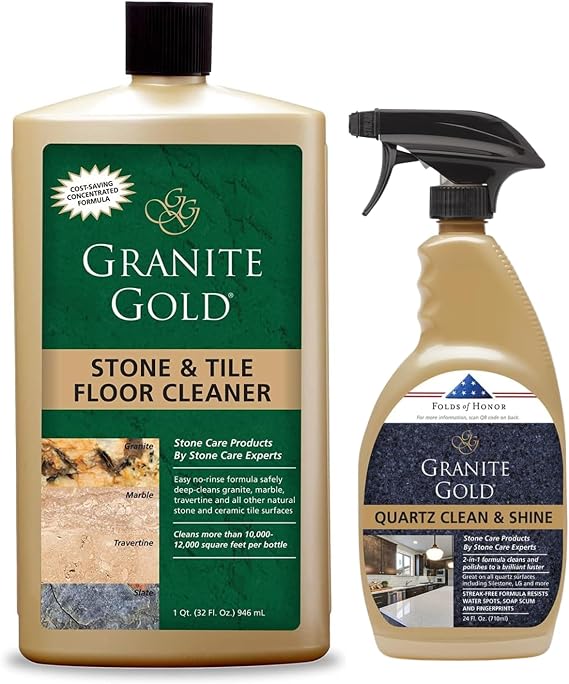 Granite Gold 32oz Stone & Tile Floor Cleaner and 24oz Quartz Clean & Shine Cleaner and Polish Bundle