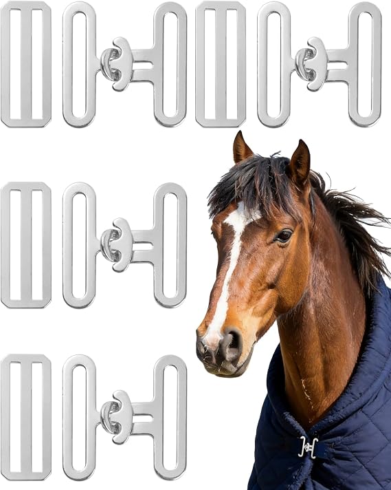 4 Sets Horse Blanket Surcingle Buckle Replacement Kits, Heavy-Duty Hardware Buckles with Straps for Repair and Restoration of Horse Blankets