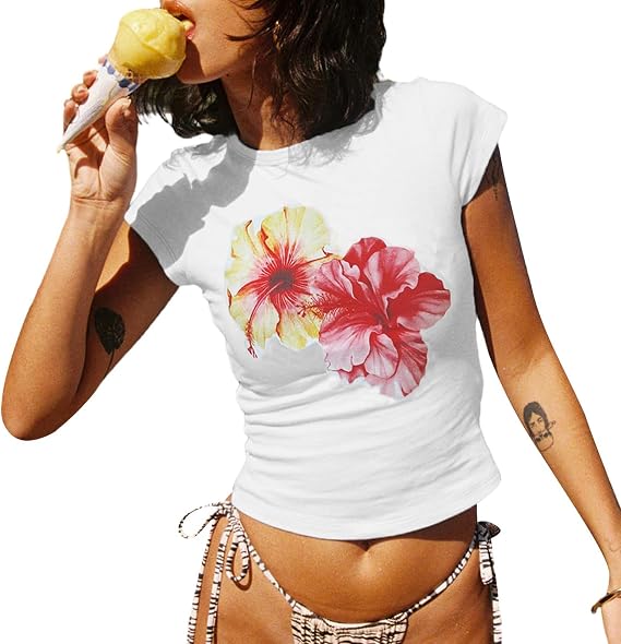 Graphic Baby Tees for Women Y2k Cute Summer Tops Cropped Shirts Teens 90s Streetwear