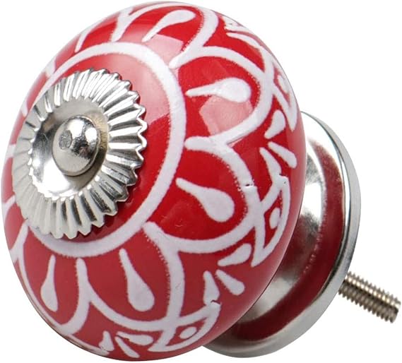 Ceramic Cabinet knobs, Ceramic Door knobs for cupboards, Ceramic Knobs Vintage Knob Drawers Round Pull Handle Furniture Cupboard Wardrobe Dresser Door Decorative, Red