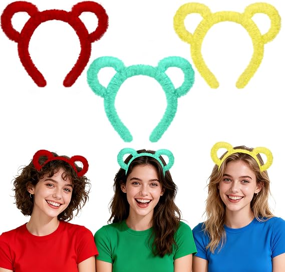 akiido Chipmunk Ears Headband 3 Pack & Round Frame Glasses for Chipmunk Costume, Women Adult Halloween Cospaly Accessories