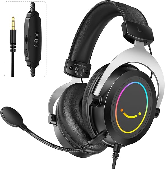FIFINE H3 3.5mm Gaming Headset | Over-Ear Gaming Headphone with Detachable Mic, RGB, Passive Noise Canceling. for PS5, Xbox, PC, Switch, PlayStation. Wired.