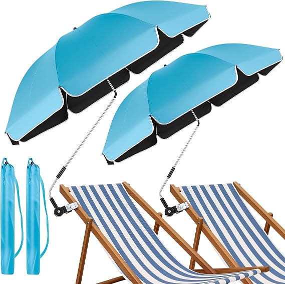 WingFly 2 Pack Beach Chair Umbrella with Clamp, UPF50+ Canopy Umbrella with clip, 360°Adjustable Portable Outdoor Wheelchair, Patio, Golf Carts,Camping(Not Include Chair)