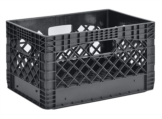24QT Plastic Heavy-Duty Milk Crate, Black