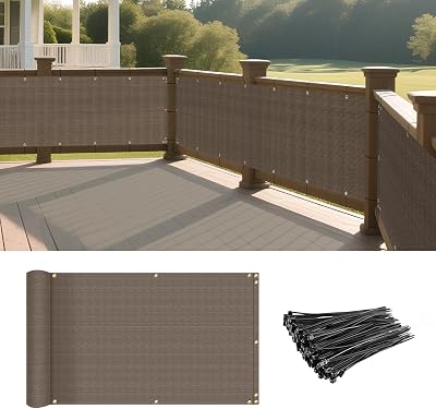 SunnyRoyal 2.5x8 Brown Balcony Privacy Screen Fence for Patio Outdoor Porch Deck, Apartments Railing Cover with Zip Ties, UV Protection Weather Resistant Mesh Screens Panel for Outside