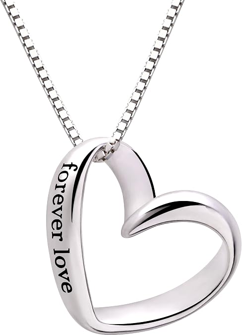 ALOV Jewelry Sterling Silver forever love Heart Pendant Necklace