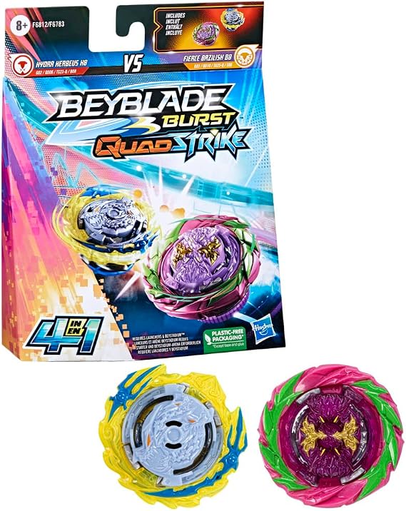 Beyblade Burst QuadStrike Dual Pack, Pack of 2 Competition Spinners Fierce Bazilisk B8 and Hydra Kerbeus K8