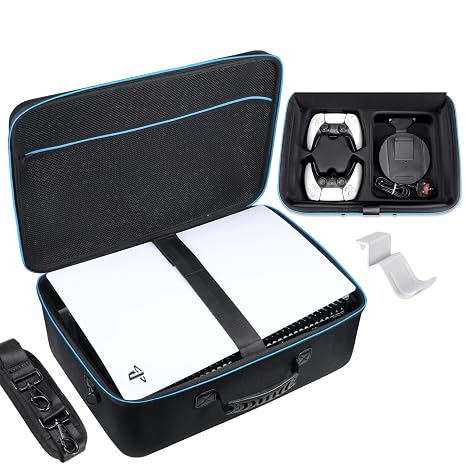 Zadii Hard Shell Carrying Case Compatible with PS5, Protective Travel Bag Holds Original PlayStation 5, DualSense Controllers, Base and Other Accessories