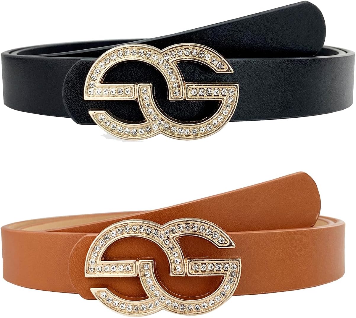 TOPACC 2 Pack Waist Belts for Women Fashion Skinny Belt Set for Dresses Pants Business Casual