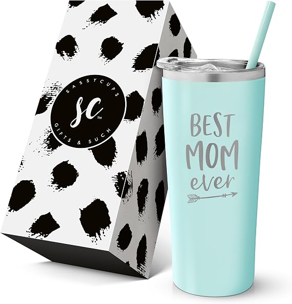 Best Mom Ever Stainless Steel Insulated Travel Tumbler With Lid and Straw - Personalized Cup for Birthday, Valentine's Day, Mother's Day - New Mom Travel Mug - World's Best Mom Tumbler
