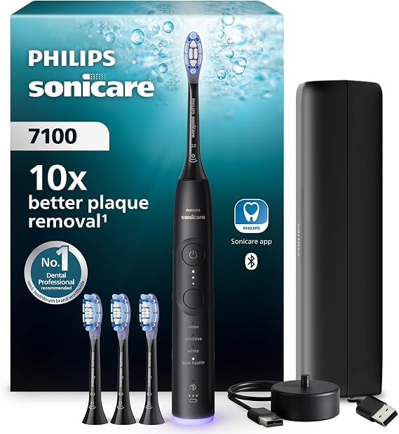 Philips Sonicare 7100 Electric Toothbrush, Sonic Toothbrush with App, 4 Brushing Modes and 3 Intensity Levels, Pressure Alert, EasyStart, SmarTimer, Navy Blue, Model HX7421/08 [New Technology]