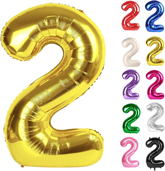 Gold Number 2 Balloon 40 Inch - 2 Balloon Number, 2nd Birthday Decorations