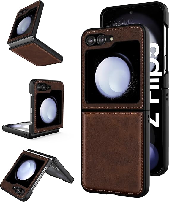 Foluu for Samsung Galaxy Z Flip 5 5G Case, Leather Case, PU Leather + Hard PC Shell Ultra Thin Slim Durable Protective Phone Case Cover for Samsung Galaxy Z Flip5 5G 2023 (Brown)