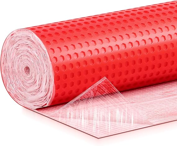 Drydiet 108sqft Uncoupling Membrane for Tile Floor Self-Adhesive Tile 1/8''(3.3mm) Uncoupling Membrane Waterproof Crack Prevention Anti Fracture Floor Underlayment for Kitchen Bathroom (Red)