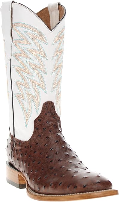 Vaccari Men's Carson Genuine Otsrich Print Leather Broad Square Toe Cowboy Boots