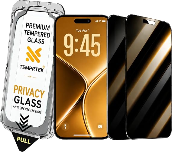TEMPRTEK+ 2 Pack for iPhone 14 Pro Privacy Screen Protector Privacy 9H Military Grade Scratch Fingerprint Resistance Anti-Glare Shatterproof Tempered Glass Anti-Spy Easy Installation Bubble Free