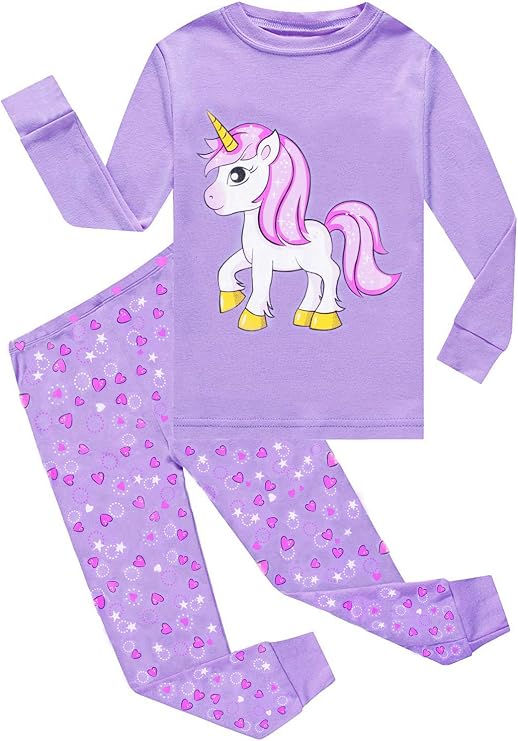 CM-Kid Little Girls Pajamas Long Sleeve Unicorn Pajama 100% Cotton Toddler Kids 2 Pcs Pjs Sets Cute Sleepwear Shirts 2-7T