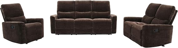 Coaster Home Furnishings - Navarro - 3-Piece Upholstered Reclining Sofa Set with Channel Tufting, Manual Recline, and Padded Armrests - Living Room - Dark Brown - 609571-S3
