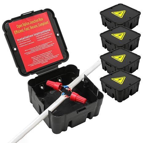 Black Open Splice Junction Box (4 Pack),Open Splices Repair Open Splices, 5 Second Installation Splice Box, Wire Electrical Junction Box with Cover V0 Flame Retardant Rating(Highest Level)
