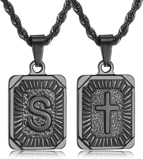 SKQIR initial Letter Necklaces for Men,Stainless Steel Plated A Z Square Pandent Letter Necklace for Women,Cross Necklace with Letter Chain Pendant for Boys Stocking Stuffers Christmas New Year Gifts for Men Women