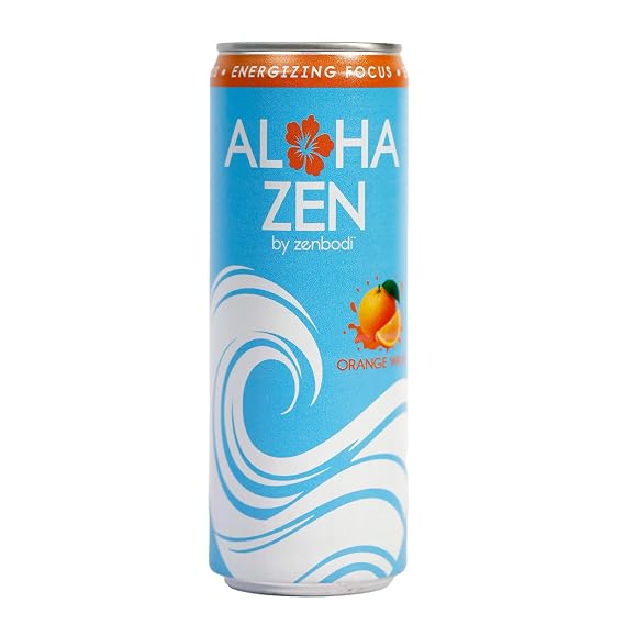 Zenbodi Aloha Zen Orange Wave - AWAKEN Functional Beverage - 12 Pack Energy Drink, Zero Sugar Energy Drinks, with L-Alpha GPC, Caffeine, and L-Theanine