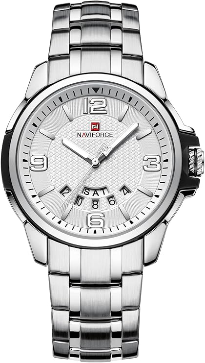 NAVIFORCE Men Quartz Watch Auto Date Week Business Dress Analog Stainless Steel Wrist Watches