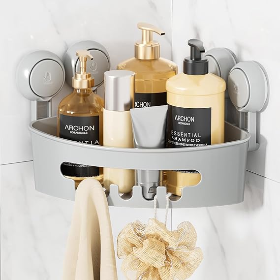 LEVERLOC Corner Shower Caddy Suction Cup, Shower Basket Suction Bathroom