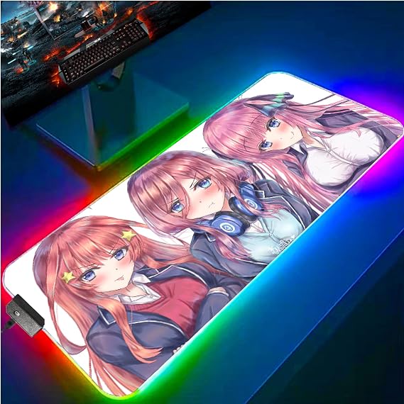 Mouse Pad Anime Quintessential Girls RGB Mouse Pad Gaming Accessories Mouse Pad Large Mouse Pad Gamer PC Non-Slip Cute Girl Desk Mat RGB, M