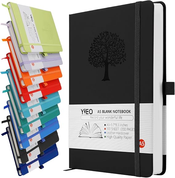 A5 Notebook Blank Journal, 200 Pages Hardcover Leather Sketch Book with 80GSM Plain Paper, Unlined Notepad, Sketchbook for Women Men Work School Drawing, 14.5 x 21cm-Black