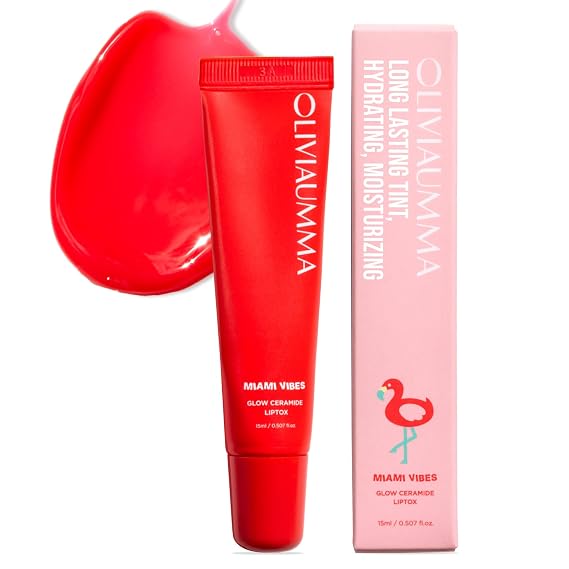 OLIVIAUMMA Glow Ceramide Liptox Miami Vibes Moisturizing Korean Lip Gloss for Women to Hydrate and Glow with Shea Butter & Ceramides Lipgloss for Dry, Chapped Lips 15 ml