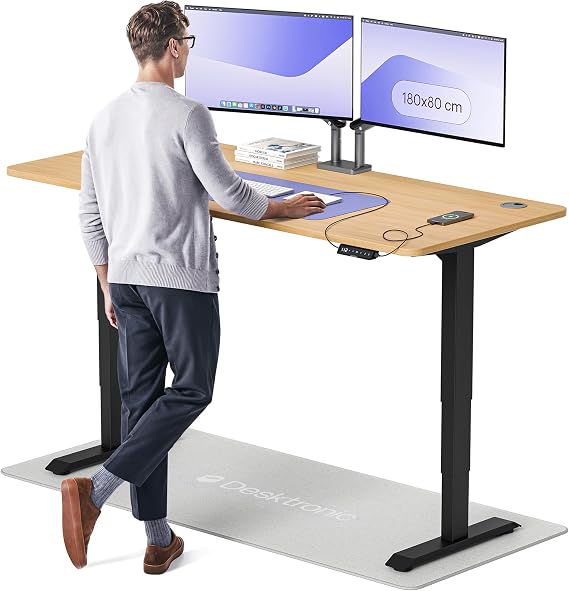 Desktronic HomePro Standing Desk – 180 x 80 cm Height Adjustable Desk with Electric Dual Motor, Touchscreen Controller & Integrated USB/USB-C, 3 Memory Presets