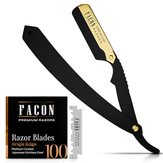 Facon Straight Razors for Men - Professional Barber Straight Edge Razor Kit with 100 Blades, Classic Stainless Steel Barbero Shaver for a Smooth & Precise Shave, Premium Barber Razor for Men's Shaving