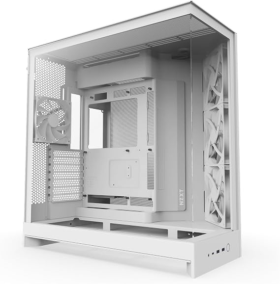NZXT H9 Flow (2025) - Büyük Çift Odacıklı ATX Orta Kule Hava Akımı PC Kasası - 3 x 140mm ve 1 x 120mm Fanlar İçerir - 420mm Radyatör Desteği - Temperli Cam - Geri Bağlantıya Hazır - Beyaz
