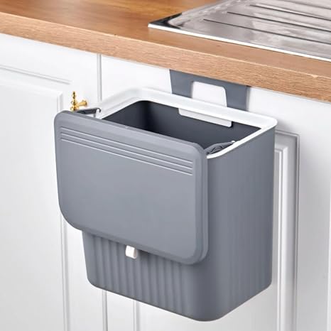 Mutfak Tezgah Üstü ve Dolap Askılı Çöp Kovası, 15 Litre Kapasiteli, Dayanıklı Plastik, Kolay Temizlenebilir, (Antrasit)
