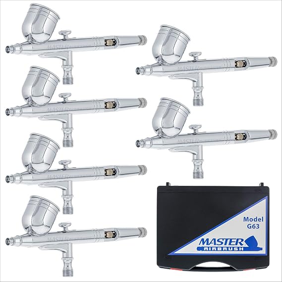 6 Pack Set of Multi-Purpose Precision Dual-Action Gravity Feed Airbrushes