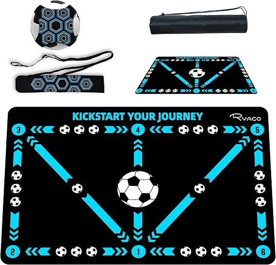 RYACO Soccer Training Mat, 9060cm(35 * 24in) Non-Slip Agility Footwork Mat for Ball Control & Dribbling Drills with Storage Bag & Return Net for Kids, Adults, Coaches