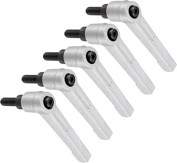 Clamping Lever Handles M6 x 16mm Male Thread Adjustable Quick | 5Pcs for Lathe Machinery, Release Locking Rotating Bolt Knobs Silver Tone