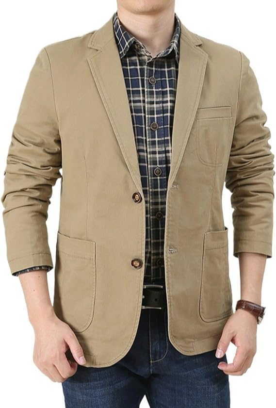 Men's Notch Lapel Vintage Style Denim Suit Blazer Jacket Sport Coat
