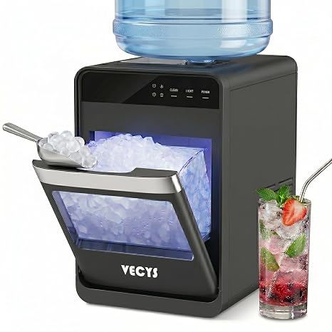 VECYS Nugget Ice Maker Countertop with Auto Water Pump, 33LBS Daily Sonic Ice, Portable Pellet Ice Machine with Continuous Ice Making, Touch Panel, Self-Cleaning, Ice Basket & Night Light