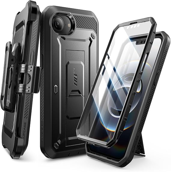 SUPCASE for iPhone 17e/16e Case with Stand & Screen Protector, Black
