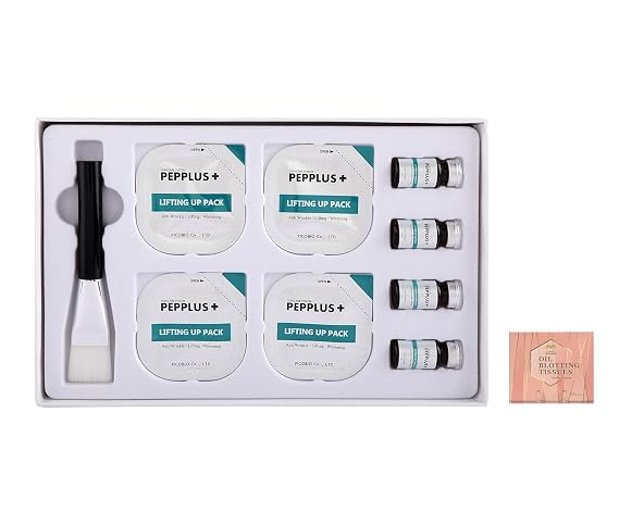 PEPPLUS Korean Lifting Mask Pore Contraction, Firmer, Smoother, Lifted Skin 4 masks Set Bundled with 1 Pack Oil Absorbing Blotting Paper