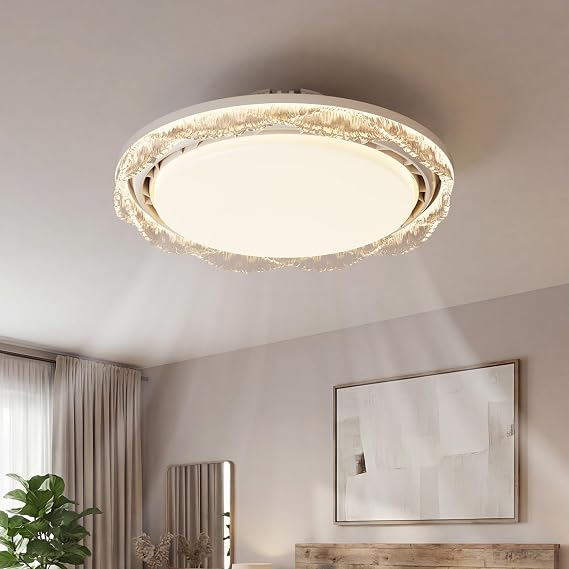 20 Inch White Bladeless Ceiling Fan with Light Modern Crystal