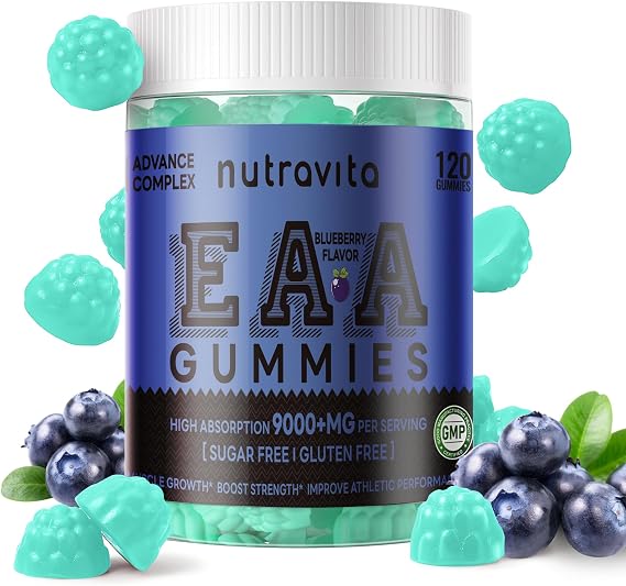 EAA Gummies 120 Gummies (Blueberry), Essential Amino Acids - All 9 Essential Aminos (EAA) and All Branched-Chain Aminos (BCAAs), Non-GMO, Gluten Free, Vegetarian Friendly