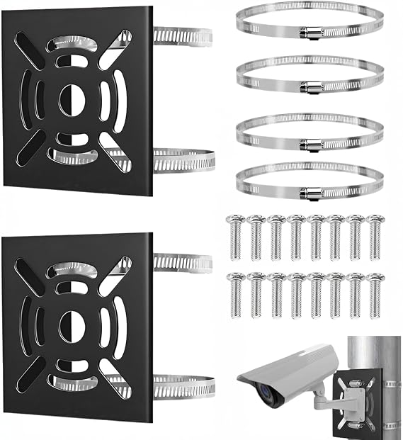 Universal Vertical Pole Mount for Security Camera, Solid Metal Mounting Corner Bracket with 2 Loops, Stainless Steel Mounting Corner Bracket for Security Camera Solar Panels and Outdoor Devices
