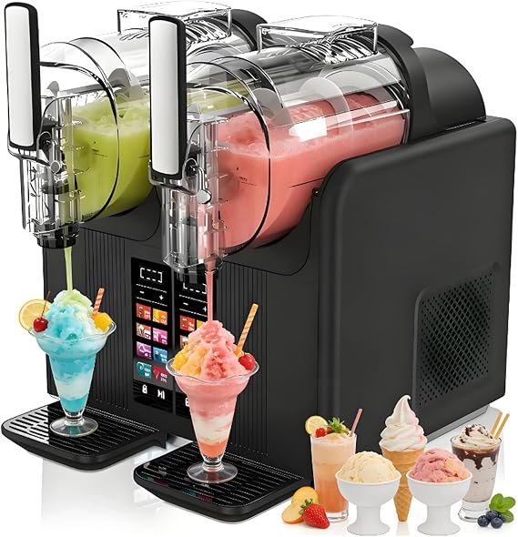 Slushie-Maker Machine, 7-In-1 Slushy Maker, Double Head Soft Ice Cream Machine, Dual 2l Tanks 430w, Touch Panel With Automatic Clean, Makes Slushies Milkshakes Cocktails Black