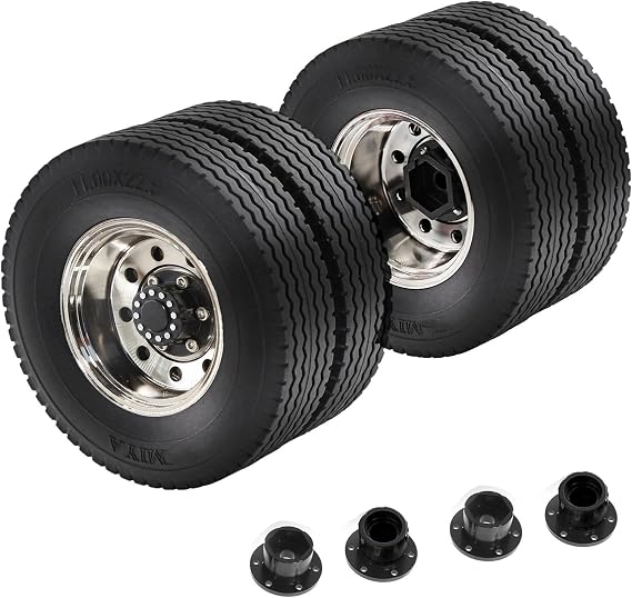1/14 RC Rear Tractor Truck Tires Steel Alloy Wheels Rims Hubs OD 84mm Rubber Traile Tyres for Tamiya 1:14 Scale Tractor Trailer Truck Car Upgrades Or Other 1/14 Truck Models 2PCS